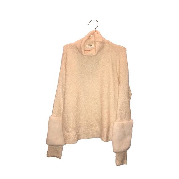Umgee USA Turtle Neck Drop Off Shoulder Sweater fur on sleeves Small - Picture 1 of 7